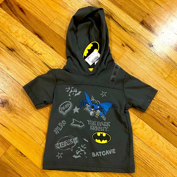 Children’s Place DC Batman Short Sleeve Hooded Top - comic book tee 100% cotton - Picture 1 of 5
